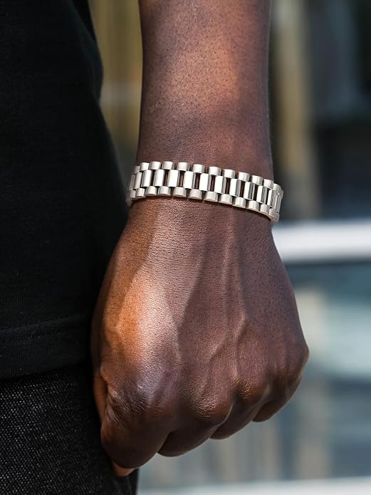 U7 Link Bracelets for Men, Cuban Link/Rope/Watch Band Solid Bracelet, Silver Black Gold Color Wrist Bracelet 3/6/9/12/15mm Width, 6.5/7.5/8.3 Inch Length, Hand Chain Jewelry for Mens Women