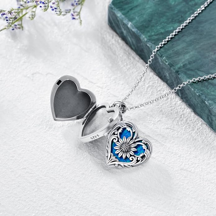 SOULMEET Personalized Silver Locket Necklace That Holds Pictures Photo Keep Someone Near to You, Memorial Custom Lockets Necklaces Letters Engraving for His Her