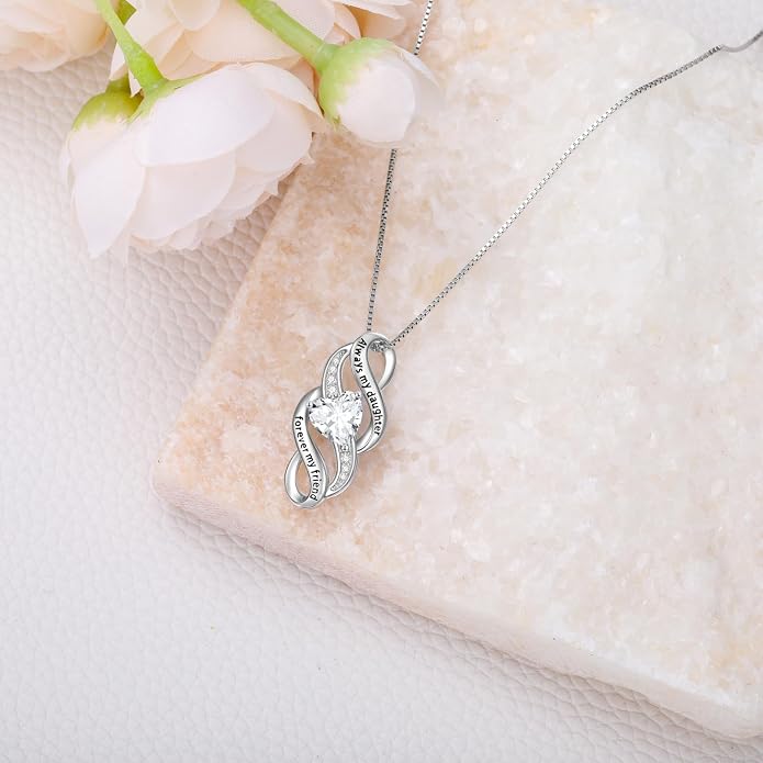 Daughter Necklace 925 Sterling Silver Always My Daughter Forever My Friend Infinity Necklace to Daughter Birthday Gift from Mom with 12 Birthstones