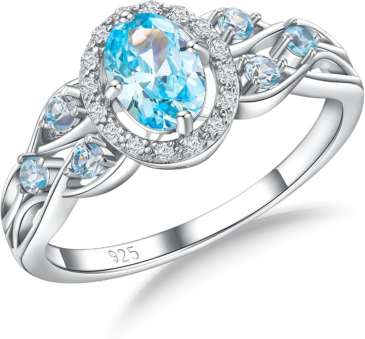925 Sterling Silver Celtic Knot Engagement Ring for Women Moissanite/Cubic Zirconia Inlaid Oval Shaped Birthstone Rings Cocktail Wedding Birthday Jewelry(with Box)