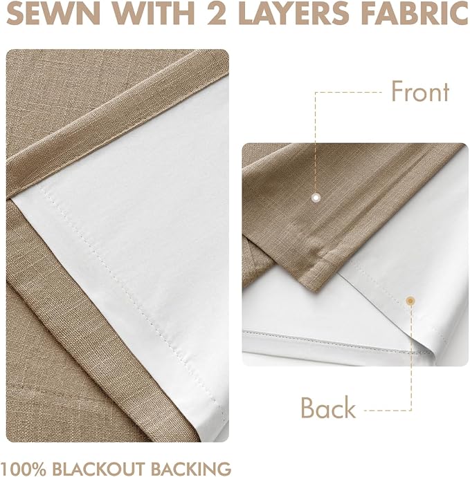 MIULEE Cafe Brown Pinch Pleated 100% Blackout Linen Curtains for Bedroom, Room Darkening Memory Trained Light Blocking Window Curtains 90 inches Long for Living Room, Black Out Pleat Drapes, 2 Panels