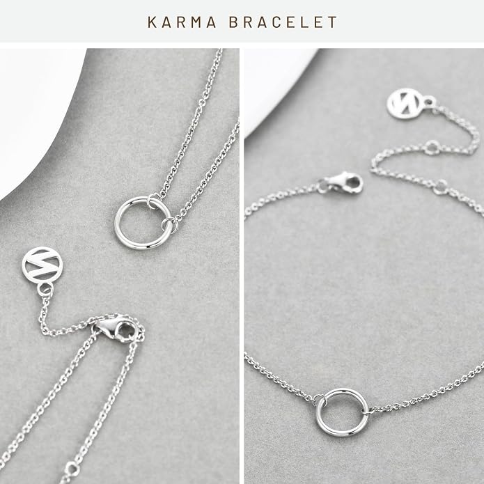NOKMIT Solid 925 Sterling Silver Bracelets for Women, Dainty Interlocking Circles Cubic Zirconia Adjustable Chain Bracelet, Trendy Stackable Link Bracelets, Simple Cute Jewelry Gifts