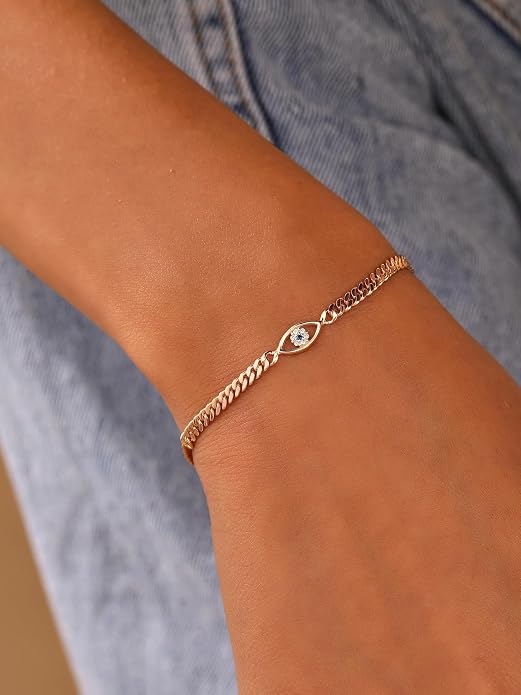 Charm Bracelet for Women Gold Trendy Non Tarnish Sideways 14K Gold Plated Simple Dainty Chain Jewelry Gift