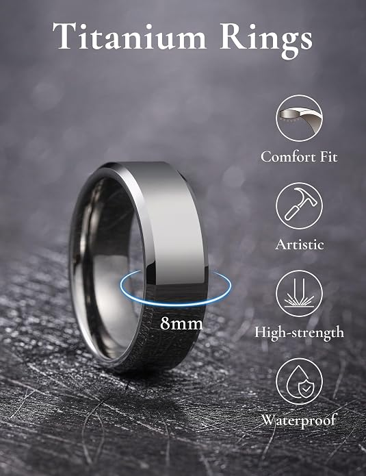 King Will BASIC Men Women 4mm/5mm/6mm/7mm/8mm Titanium Rings Polished Wedding Band Engagement Anniversary Band Comfort Fit