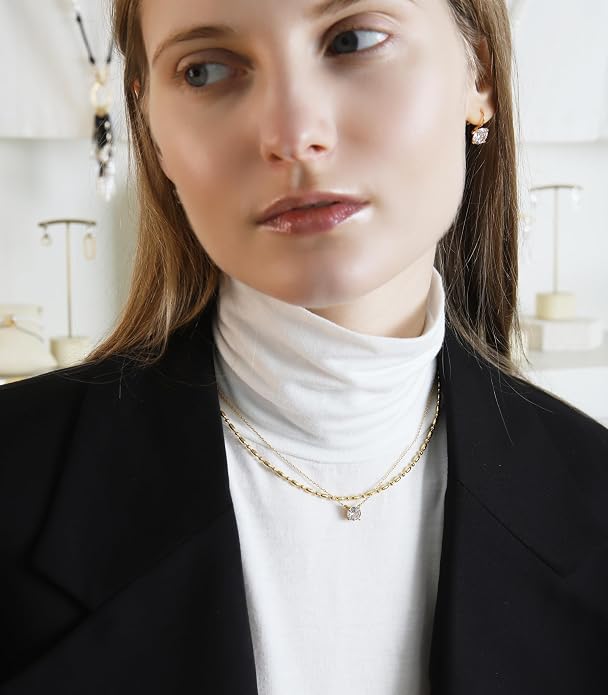 OZEL JEWELRY & GIFT Layered Gold Necklaces for Women - Crystal Colorful Delicate Cutting Pendant Necklace - 18K Gold Plated - Birthday Gifts (Made in Korea)