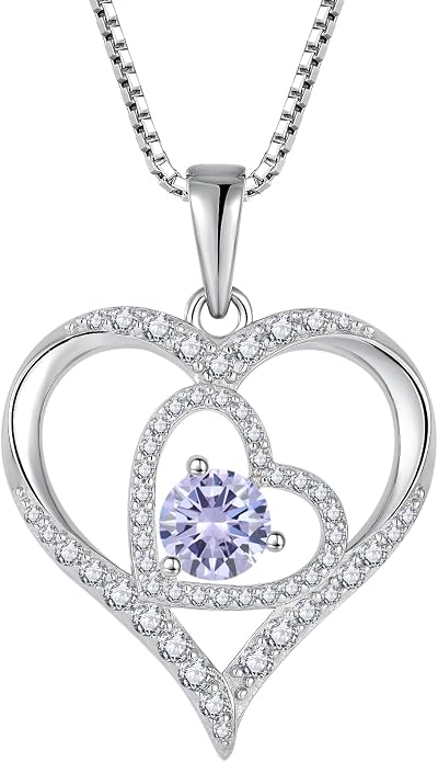 Love Heart Necklace for Women 925 Sterling Silver Birthstone Pendant Necklace Dainty Jewelry for Women Wife Mother Christmas Birthday Mother's Day Gift