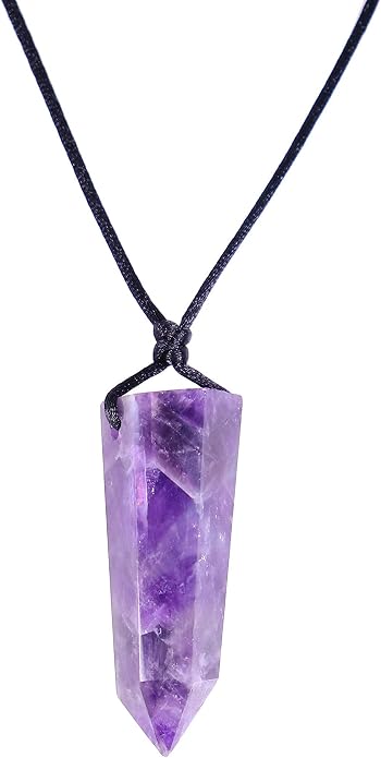 Runyangshi Healing Crystal Pendants, Single Pointed Natural Crystal Quartz Necklace 6 Faceted Chakra Crystal Wand Stone Reiki Energy