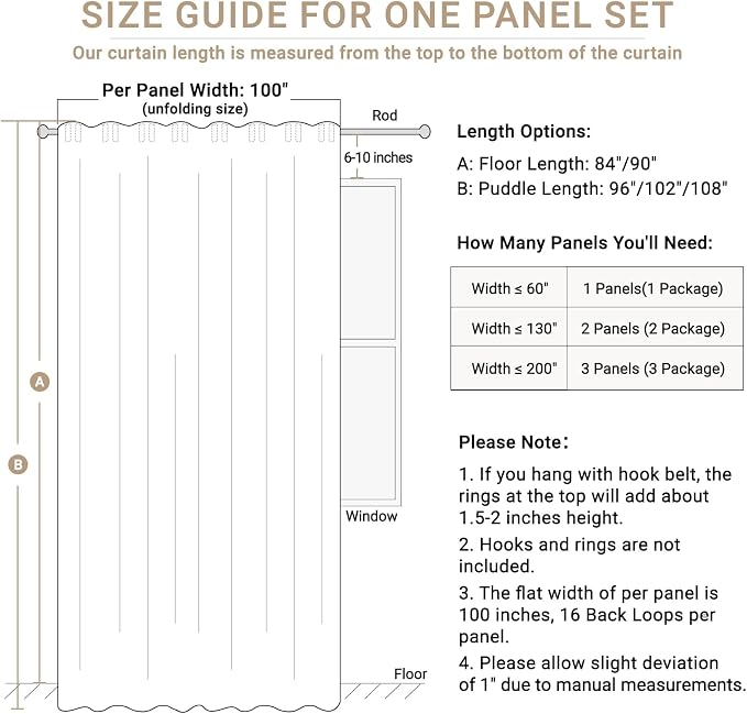 100% Blackout Shield Linen Blackout Sliding Door Curtains for Living Room, Back Tab/Rod Pocket Thermal Insulated Curtains for Sliding Glass Doors, 1 Panel Set, 100" W x 90" L, Cream