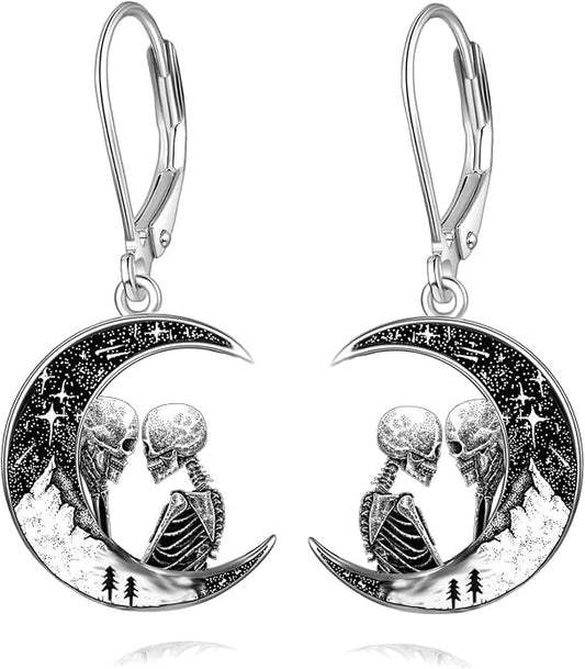 Black Cat/4th of July/Bat/Spider/Pumpkin/Wolf/Bunny/Sun and Moon/Turtle/Raven 925 Sterling Silver Leverback Dangle Earrings Moon Gothic Christmas Earrings Jewelry Gift for Women