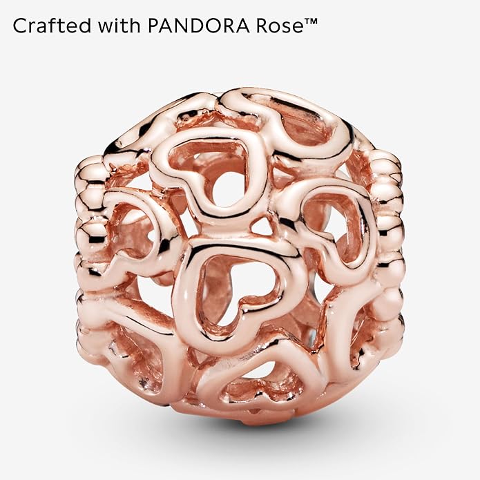 PANDORA Hearts All Over Charm - Compatible with PANDORA Moments - 14k Rose Gold-Plated - Gift for Her - Jewelry for Women with Gift Box
