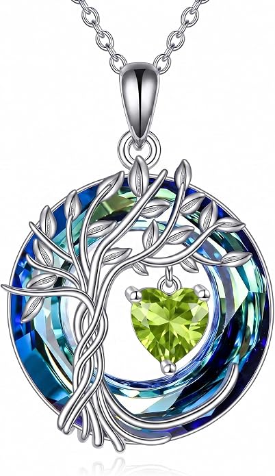 CRMAD Tree of Life Necklace Birthstone Pendant Necklaces with Crystal Anniversary Birthday Wedding Jewelry for Mom Her Wife Sister