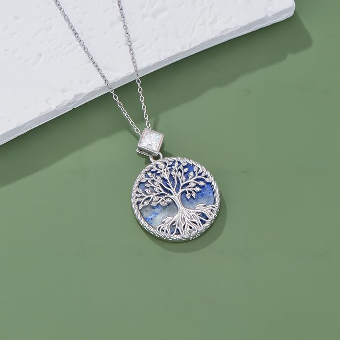 Tree of Life Moissanite Necklace, 925 Sterling Silver 0.5 Carat Moissanite Abalone Shell/Opal/Black Onyx/Turquoise/Malachite/Tiger Eye Stone Tree of Life Pendant Necklaces Jewelry Gift for Women Mom