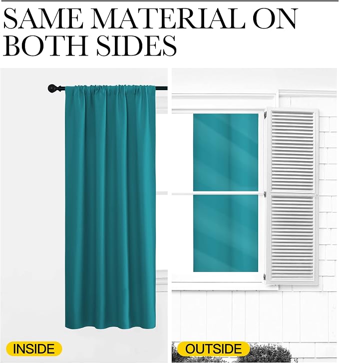 NICETOWN Peacock Blue Blackout Curtains Panels for Window, Thermal Insulated Rod Pocket Blackout Drapes/Draperies for Living Room (2 Panels, W42 x L45 inches)