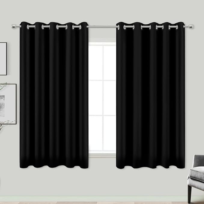 KOUFALL Short Blackout Curtains for Windows Bedroom,Black Out Curtain 54 Inch Long x 72 Inch Extra Wide,Room Darkening Thermal Insulated Curtain Panels