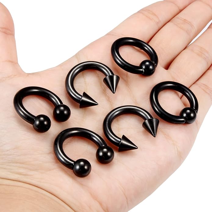 00G 0G 2G 4G 6G 8G 10G 12G 14G 16G Septum Rings Silver Black Surgical Steel Heavy Gauges Earrings Stretching kit Eyebrow Lip Septm Nose Rings Helix Tragus Daith Rook Earrings Hoops 10mm-19mm