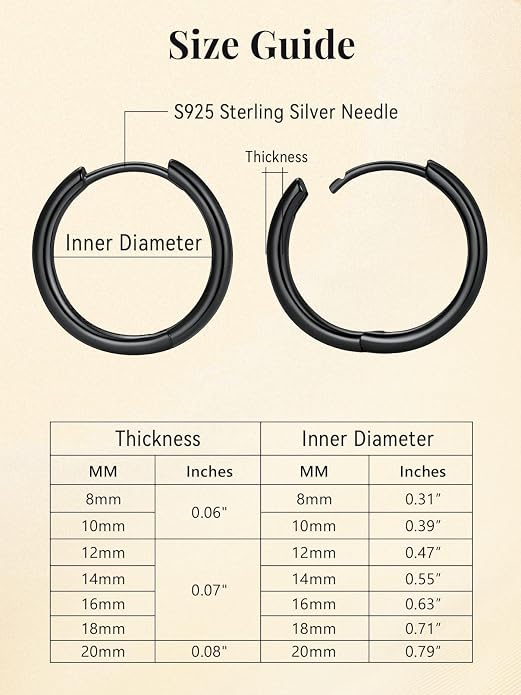 FaithHeart 925 Sterling Silver Huggie Hoop Earrings, Small Hoop Earring for Women, Silver/14K Gold/Black/Rose Gold Hypoallergenic Cartilage Earrings for Women 8/10/12/14/16/18/20mm