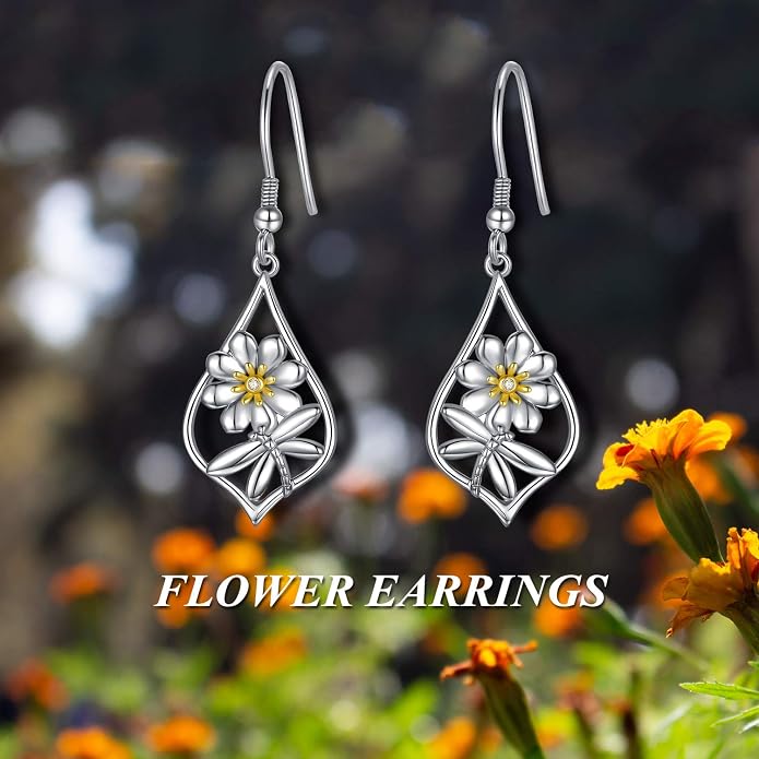 WINNICACA Sterling Silver Dangle Drop Earrings for Women Mom Flower Leverback Earrings Jewelry Christmas Anniversary Birthday Gifts