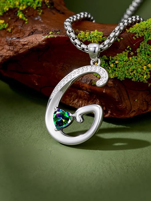 Birthday Gifts for Women Alphabet A to Z Initial Birthstone Pendant Necklaces for Women - 18k White Gold Plated Personalized Name Jewelry Anniversary Graduation Gifts for Wife Her Daughter Girlfriend(with Gift Box)