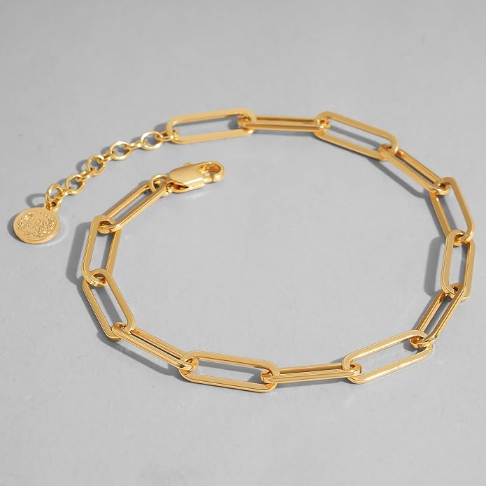 Dremmy Studios Gold Bracelet for Women 18K Gold Plated Dainty Paperclip Cubic Zirconia Disc Coin Star Cable Satellite Bead Pearl Simple Boho Minimalist Stacking Layered Link Jewelry Gift