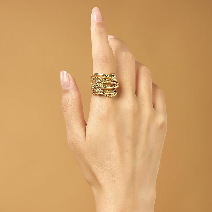 Mytys Wide Band Rings Twisted Rope Ring Two-Tone Mixed Metal Braided Statement Rings Fashion Jewelry for Women
