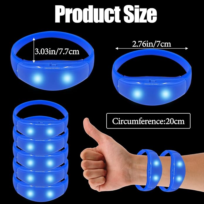 24 Pcs Sound Activated LED Glow Bracelets Light Up Bracelets for Adults Glow in the Dark Bracelets Neon Supplies for Concert