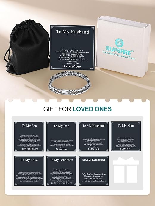 Supcare Unique Anniversary Birthday Valentines Fathers Day Stainless Steel Cuban Link Bracelets for Men Him, To My Man Dad Husband Love Always Remember Wrist Chain Bracelet Jewelry Gifts