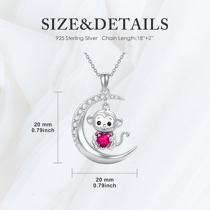 PROESS Animal Birthstone Necklace 925 Sterling Silver Otter/Axolotl/Hippo/Elephant/Dachshund/Monkey/Red Panda Pendant Necklace Animal Birthstone Jewelry Gifts for Women