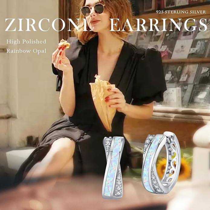 MEDWISE Mothers Day Gifts for Mom Multi Colored Opal Hoop Earrings for Women 925 Sterling Silver Huggie Hoop Earrings Jewelry Gift for Women Daughter Wife Mom Friends