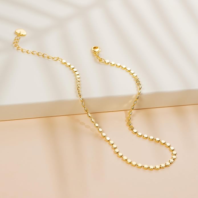 14K Gold Anklets for Women Gold Ankle Bracelets For Women Evenly Sized Smooth Beads Womens Beaded Anklets Trendy Beach Jewelry 11(9+2) Inches