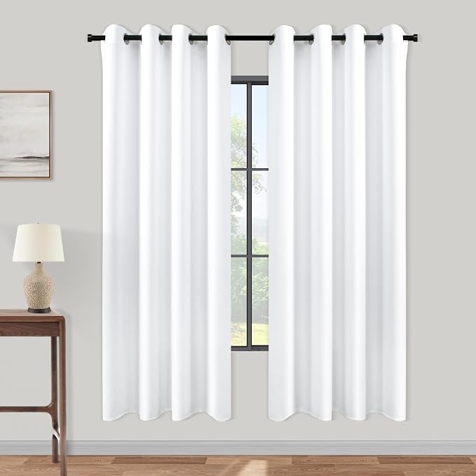KOUFALL White Blackout Curtains for Living Room 52 by 63 Inches Long