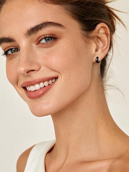 Silvora 14K Gold Plated Chunky Hoop Earrings for Women, Small Thick Huggie Hoops with 925 Sterling Silver Post, Hypoallergenic Lightweight Hoop Earrings, 8/10/12/14mm
