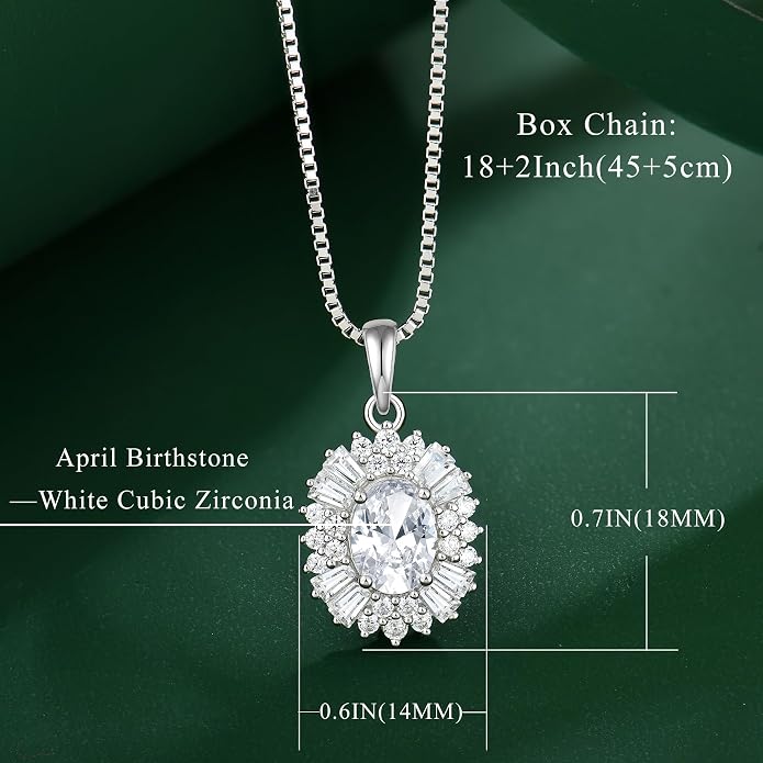 Birthstone Necklace 925 Sterling Silver Oval 5A Cubic Zirconia Pendant Necklace Jewelry Birthday Gifts for Women
