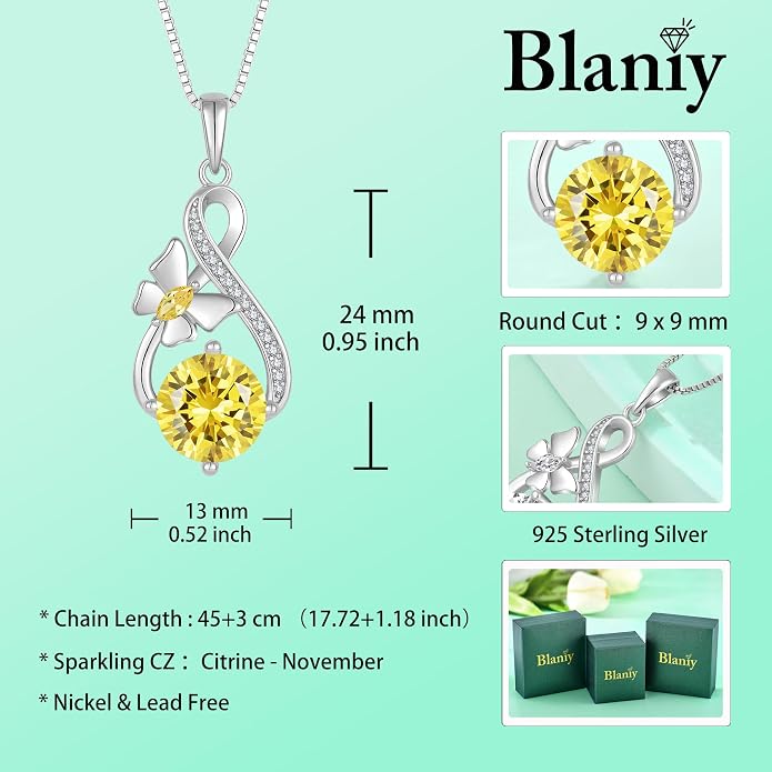Butterfly Necklaces for Women 925 Sterling Silver Infinity Pendant Necklace Birthstone Jewelry Gifts for Her