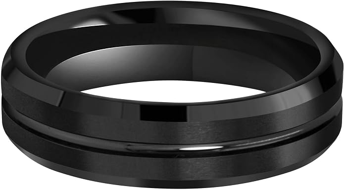 CROWNAL 4mm 6mm 8mm 10mm Black Tungsten Wedding Band Ring Men Women Beveled edges Polished Grooved Center Comfort Fit Size 4 To 17