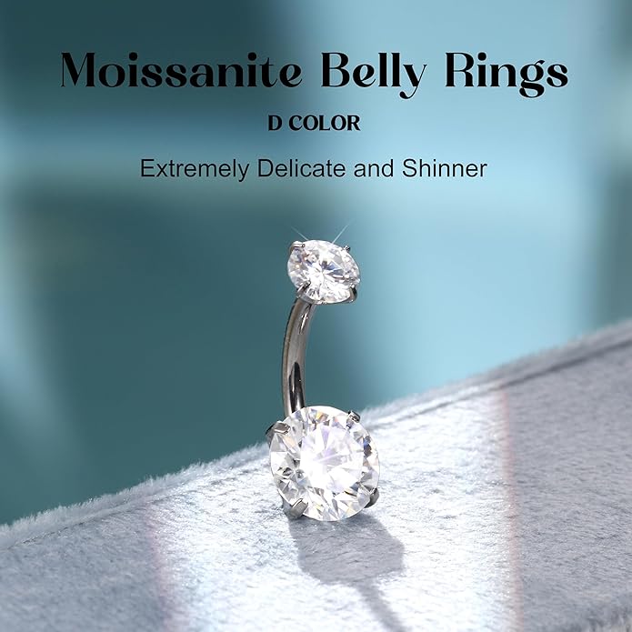 GEMQUEEN Moissanite ＆ G23 TItanium Belly Button Ring 18K Gold Plated Hypoallergenic Internally Threaded Belly Rings 14G Navel Piercing Jewelry For Women Men D Color VVS1 Clarity Brilliant Cut