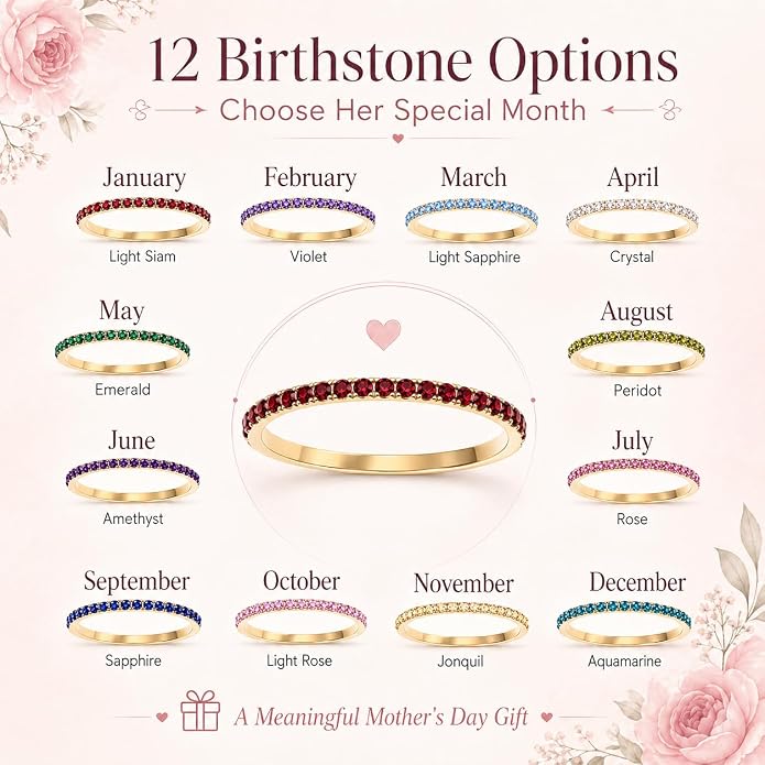 Birthstone Rings For Women, Silver Stackable Cubic Zirconia Stainless Steel Birth Stone Ring To My Daughter/Mom Birthday Unique Gifts Jewelry