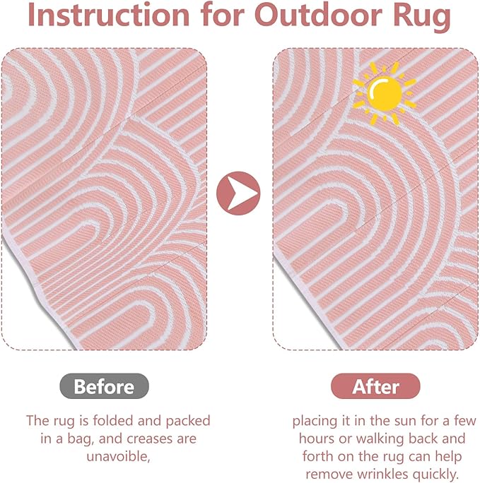 Anidaroel Rainbow Patio Rugs Outdoor 8’X10’ Waterproof, Reversible Camping Rug for Outside RV, Portable Plastic Straw Outdoor Area Rug for Backyard, Garden, Pool Deck (Pink, 8‘X10')