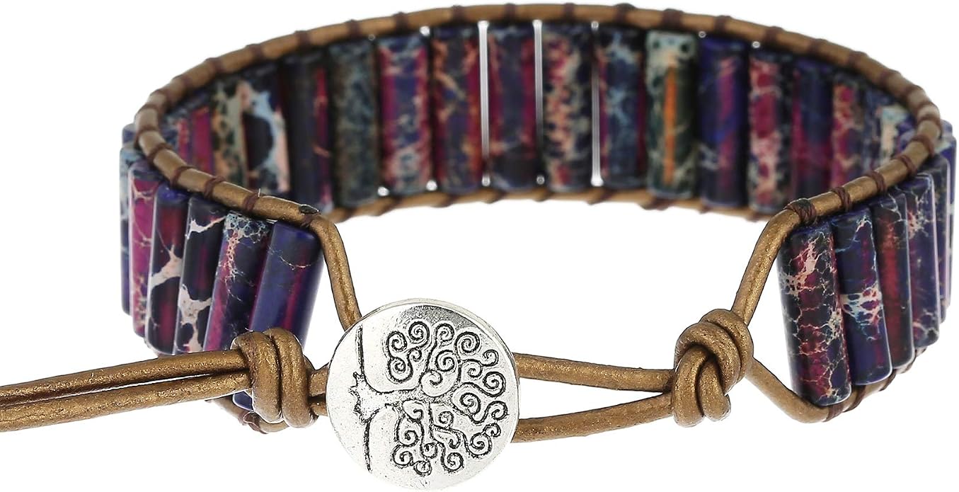 Plumiss Women Boho Handmade Natural Stone Crystal Leather Bead Wrap Bracelets Collection