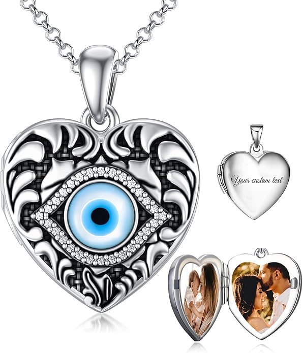 SOULMEET Personalized Silver Locket Necklace That Holds Pictures Photo Keep Someone Near to You, Memorial Custom Lockets Necklaces Letters Engraving for His Her
