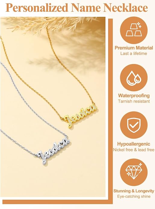 Custom4U Custom Name Necklace for Women, Personalized 1-5 Name Necklace, Sterling Silver/Stainless Steel 14K Gold Plated Nameplate Necklaces, Gift for Mom Wife Anniversary Birthday with Box