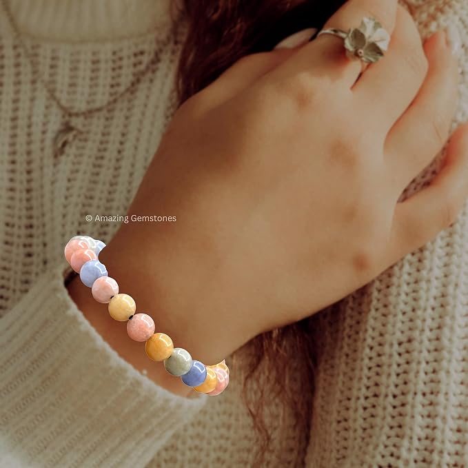 Amazing Gemstone Morganite Bracelet for Women Men's Gifts - Protection Healing Crystal Bracelet - 8mm Gemstones Beaded Adjustable Bracelet Pulseras para Hombres Mujer Stocking Stuffers