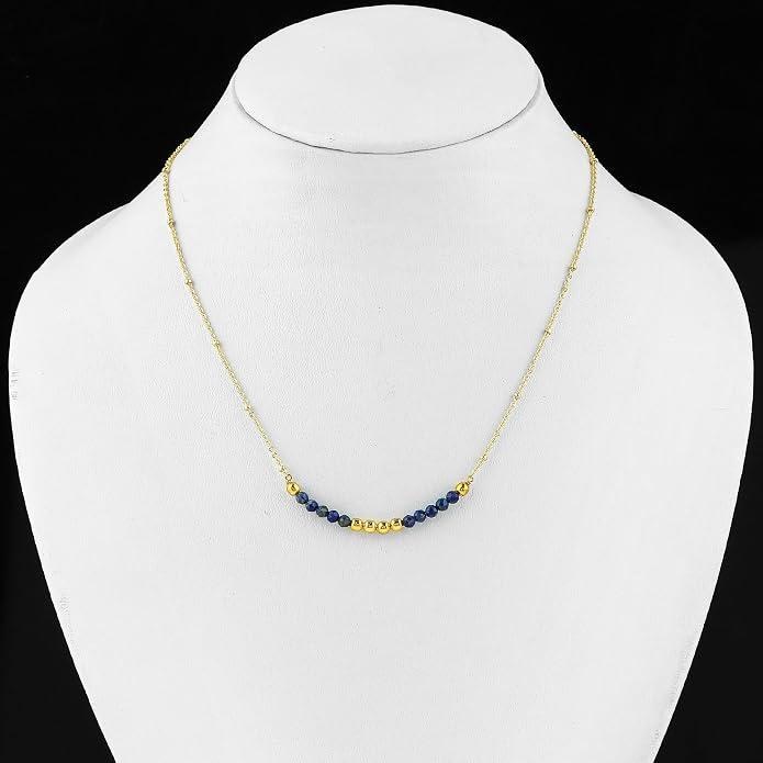 Satellite Chain Necklace 16+2 Inch Gold Plated – Dainty Layering Jewelry with Gemstone Beads – Minimalist Choker Necklace for Women – Delicate Gift for Her