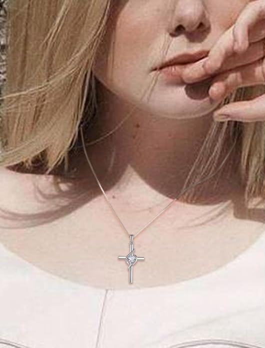 Cross Necklace 925 Sterling Silver Infinity Pendant Heart Birthstone Anniversary Jewelry for Women