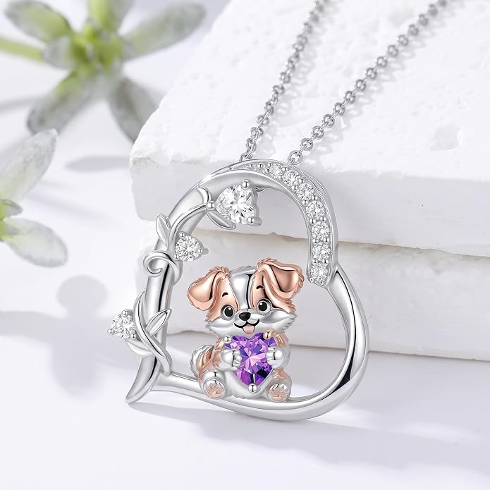 PELOVNY Teddy Bear Necklace for Women 925 Sterling Silver Bear/Highland Cow/Fox/Cat/Axolotl Birthstone Necklace Christmas Birthday Jewelry Gifts for Mom Daughter Wife Sister