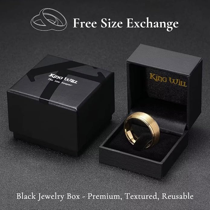 King Will Classic Tungsten Carbide Ring Brushed Two Grooved Center Hammered Design Mens Wedding Band for Men