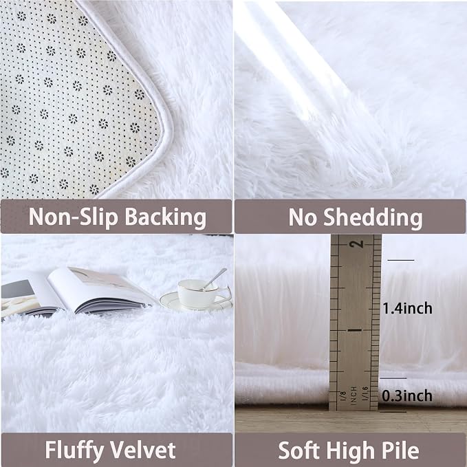 White Rug 8x10 for Living Room - Shag Soft Non-Skid Carpet | Pure White Elegance: Bright White Elevates Any Room - Ideal For Living Rooms, Bedrooms, Nurseries, And Festive Holiday Setups