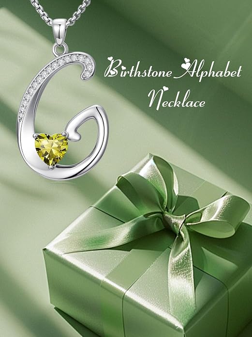 Birthday Gifts for Women Alphabet A to Z Initial Birthstone Pendant Necklaces for Women - 18k White Gold Plated Personalized Name Jewelry Anniversary Graduation Gifts for Wife Her Daughter Girlfriend(with Gift Box)