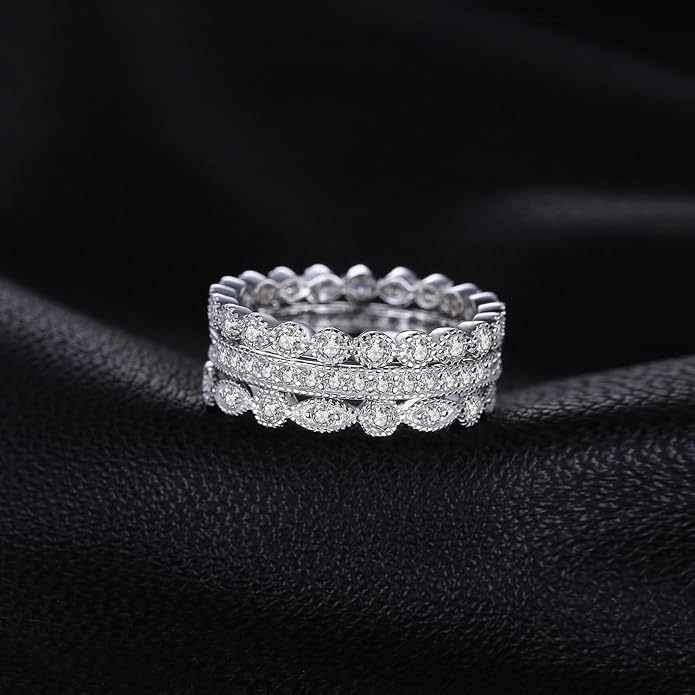 JewelryPalace 14K Gold Plated 925 Sterling Silver Rings for Women, Cubic Zirconia Promise Rings for Her, Stackable Wedding Bands Rings for Women Set Size 4-12