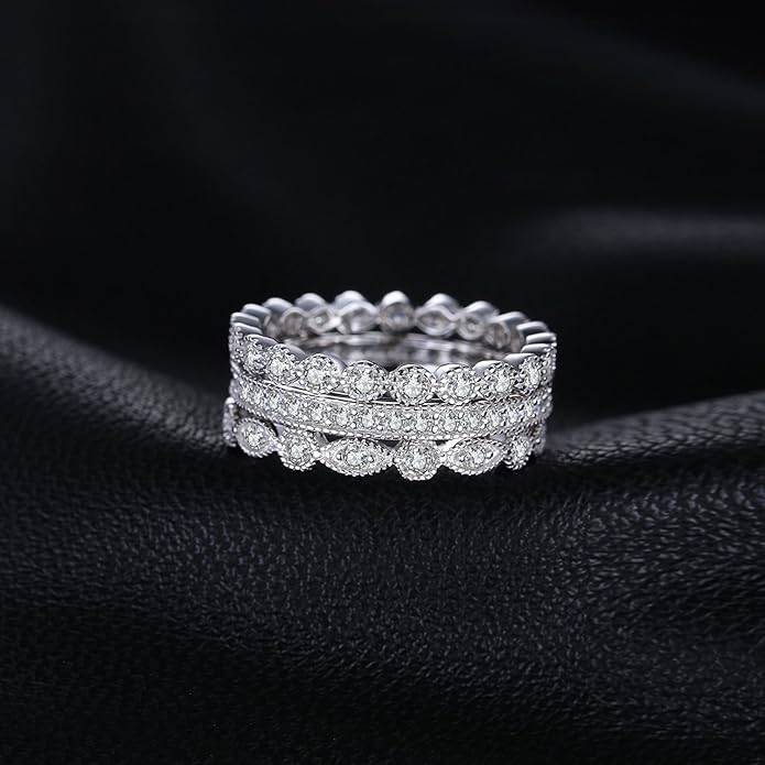 JewelryPalace 14K Gold Plated 925 Sterling Silver Rings for Women, Cubic Zirconia Promise Rings for Her, Stackable Wedding Bands Rings for Women Set Size 4-12