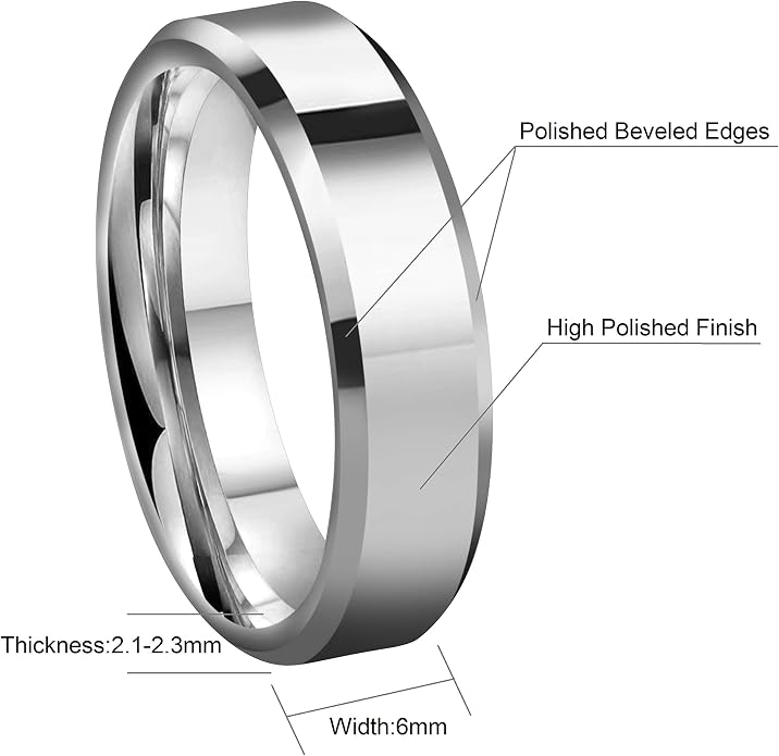 CROWNAL 6mm 8mm 10mm Silver/Gold Tungsten Carbide Wedding Band Ring Engraved I Love You Men Women Brushed Strip Beveled Edge Size 4 To 17
